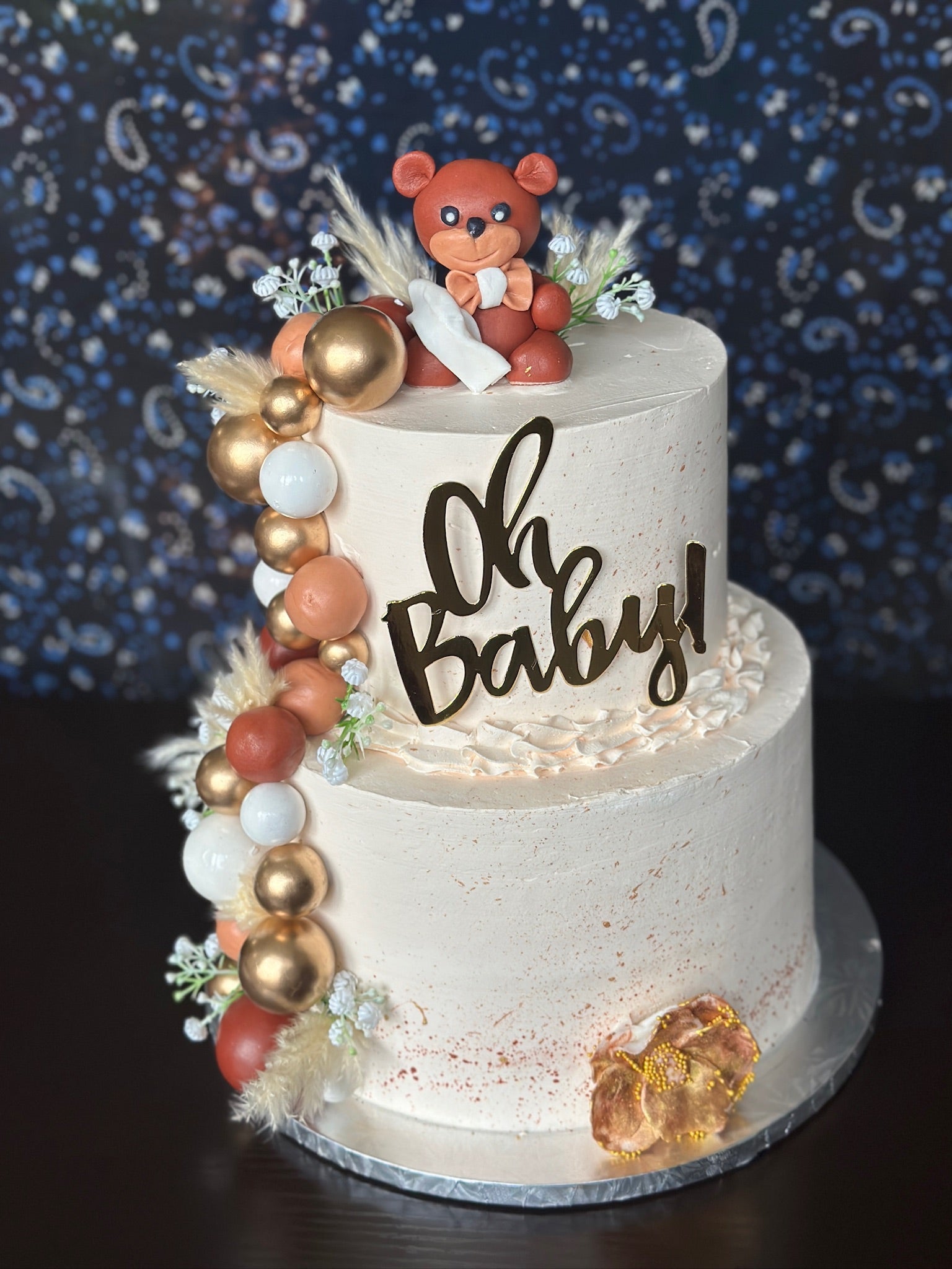 Rustic Teddy Bear Baby Shower Cake (BSC007)