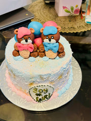 Teddy Twins Gender Reveal Cake (BSC010)