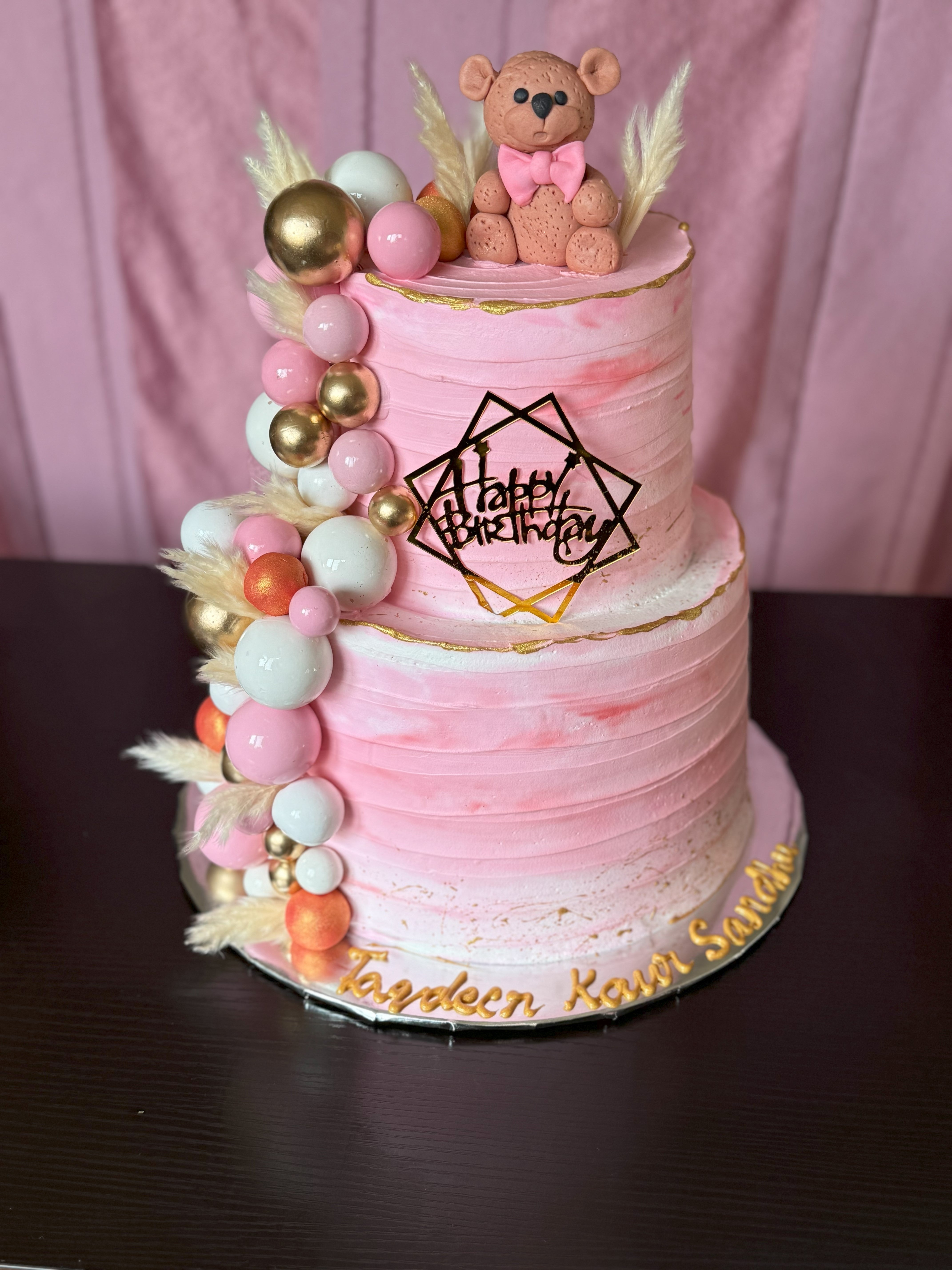 Pink Teddy Bear & Balloon Cascade Cake (FIB004)