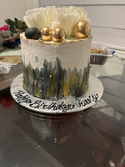 Bold Black & Gold Birthday Cake (FL009)
