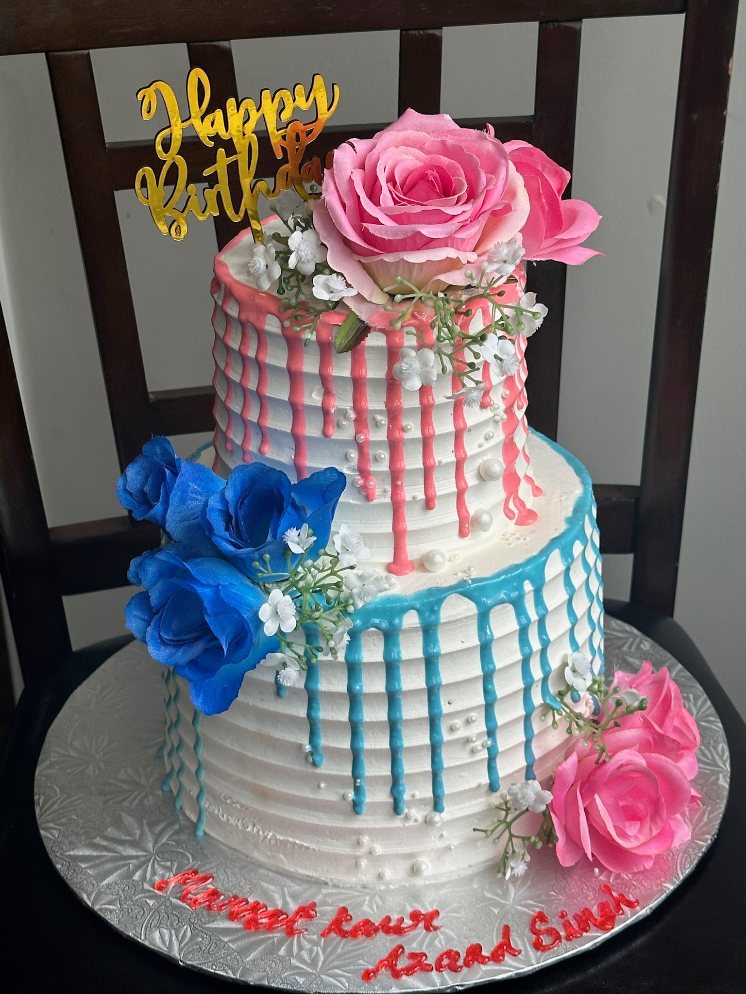 Dual Drip Floral Birthday Cake (FL017)