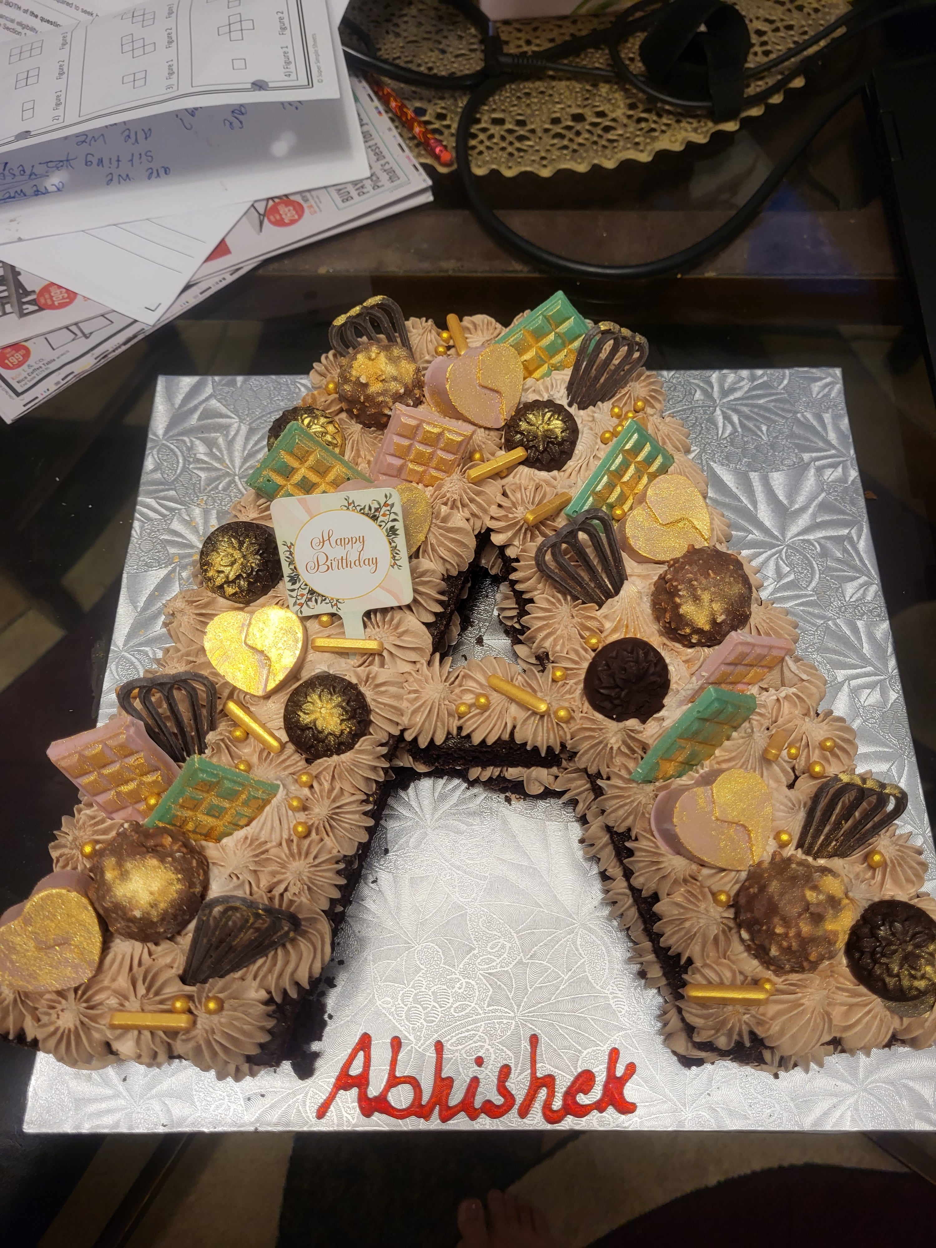 Chocolate Letter Cake - "A" for Abhishek (NUM005)