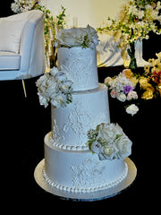 Classic White Floral Embossed Wedding Cake (WED011)