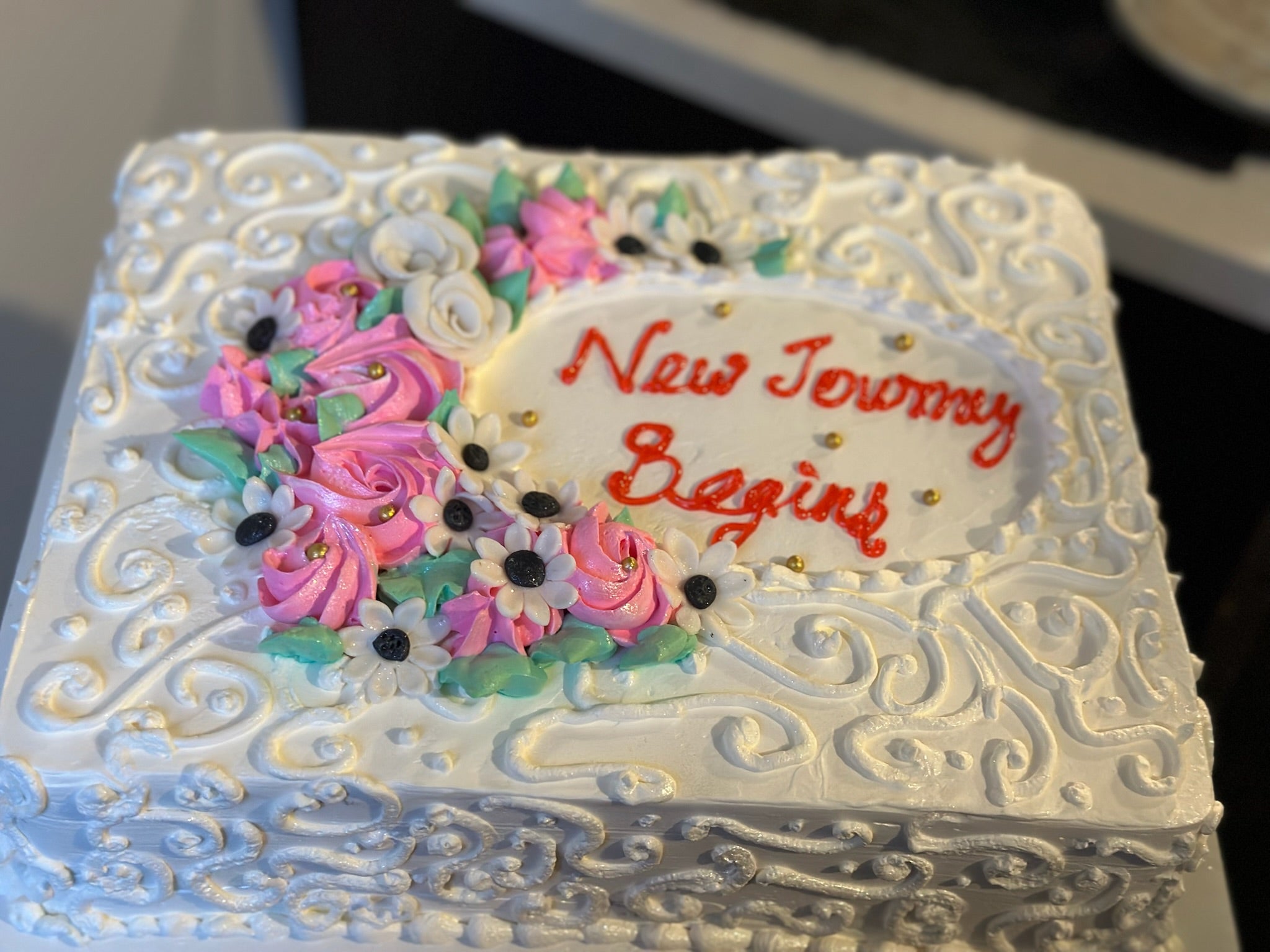 New Journey Begins Floral Celebration Cake (WED014)